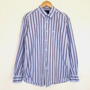 Faconnable Club Dress Shirt  L Long Sleeve Blue Striped Button Down Classic 90's